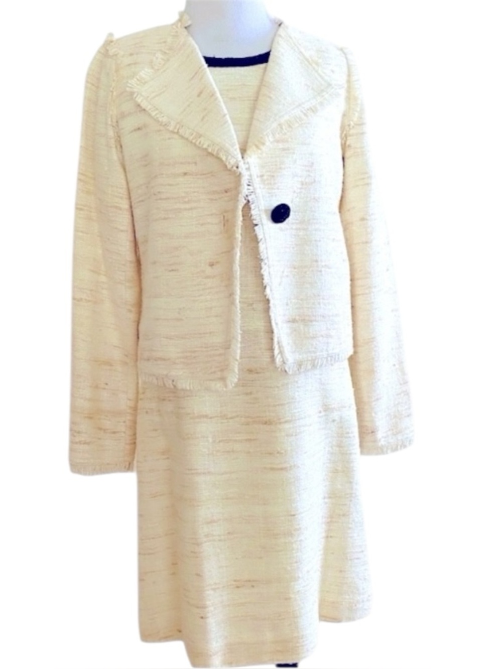 SARA CAMPBELL SILK TWEED DRESS BLAZER 2 PC SET CREAM ECRU SZ 0 WEDDING OLD MONEY